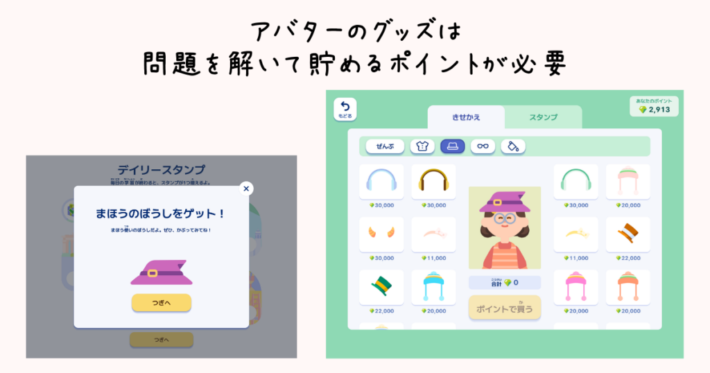 ロジックラボ、アバターグッズは問題を解いて貯めるポイントが必要。